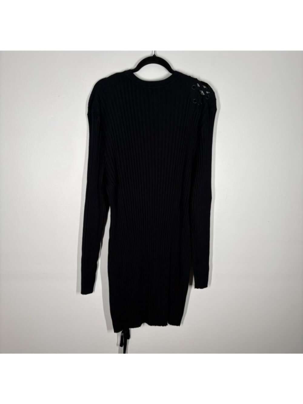 Ashley Graham Women 5X Black Ribbed Lace Up Long Sleeve Mini Sweater Dress NWT - Picture 12 of 14